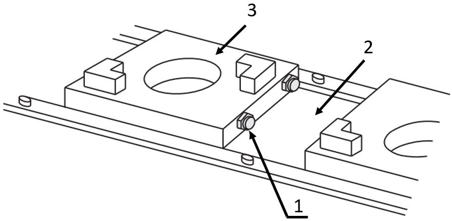 Anwendungsbeispiel Werkstückträger Tray mit Anschlagschraube mit Kunststoff-Schonkopf und Anschlag Werkstückträger und Anschlagschraube mit Gummi