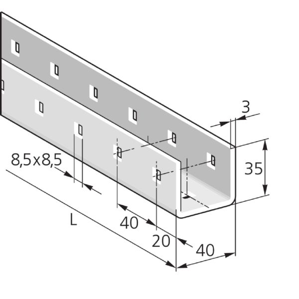 Gitter-Kanal, U-Profilschiene X50