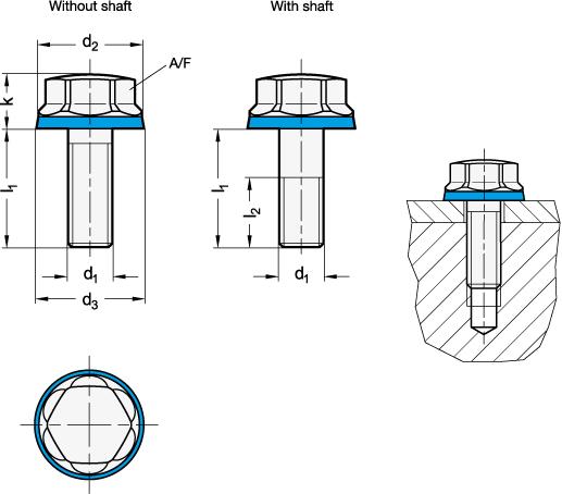 Sechskantschrauben mit Elastomer-Dichtung / GN 1581 / flacher Kopf / hygienisches Design / Ra <0.8µm / Edelstahl