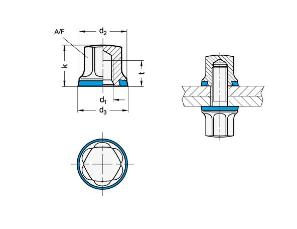 Muttern mit Elastomer-Dichtung / GN 1580 / hygienisches Design / Ra <0.8µm / Edelstahl