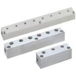 Verteilerblöcke / Aluminium / unbehandelt, eloxiert / 2 Einlässe / horizontale Auslässe 1 Seite / Anzahl Auslässe wählbar / Montagebohrung wählbar