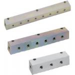 Verteilerblöcke / Material wählbar / Behandlung wählbar / 2 Einlässe / vertikale Auslässe 1 Seite / Anzahl Auslässe wählbar / Montagebohrung wählbar