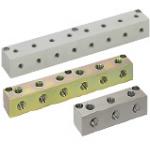 Verteilerblöcke / Material wählbar / Behandlung wählbar / keine Einlässe / Auslässe 2 Seiten 90° / Anzahl Auslässe wählbar / Montagebohrung wählbar