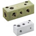 Verteilerblöcke / Aluminium, Stahl / Behandlung wählbar / 2 Einlässe / Auslässe 3 Seiten / Anzahl Auslässe wählbar