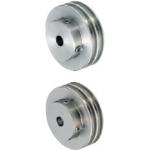 Rundriemen-Laufrollen / MBWA, MBWAC, MBWS / rostfreier Stahl, Aluminium / eloxiert / Halbrund-Nut zweifach / Gewindestiftklemmung